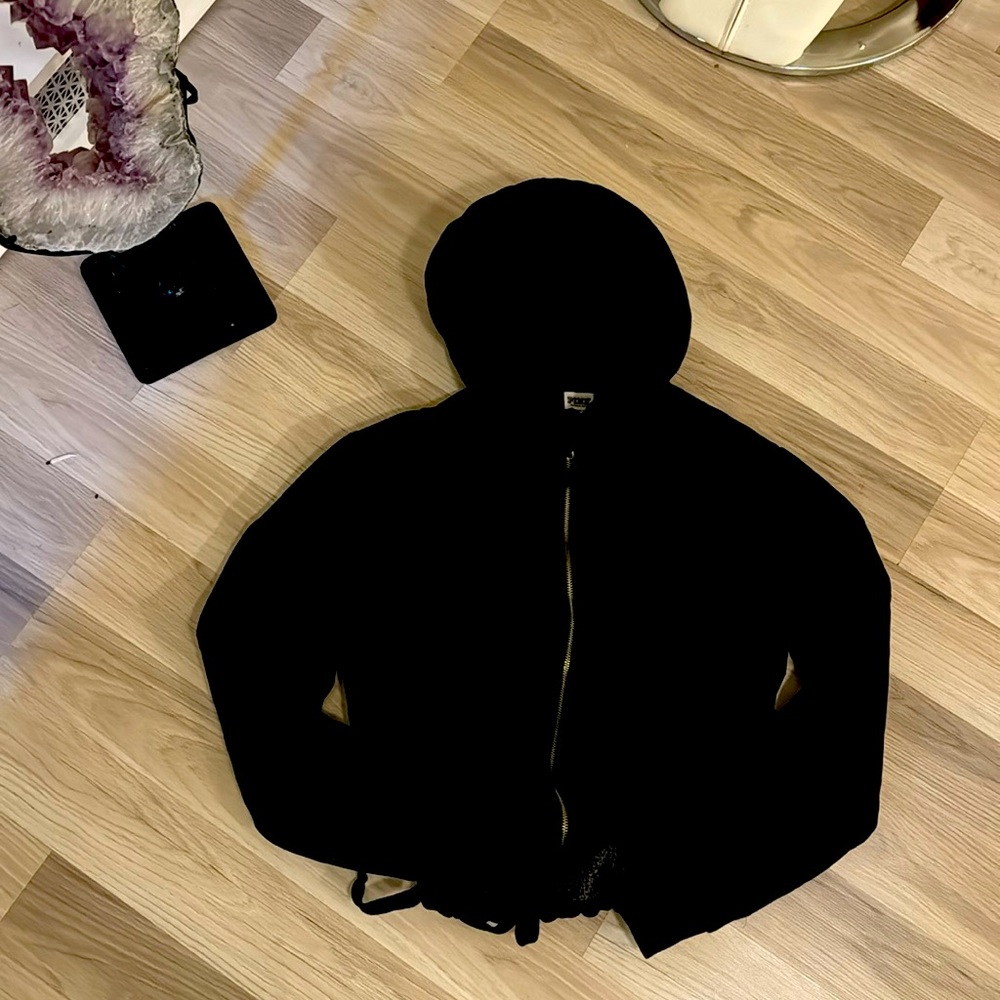 Pink brand fur-lined hoodie with drawstring hem xs